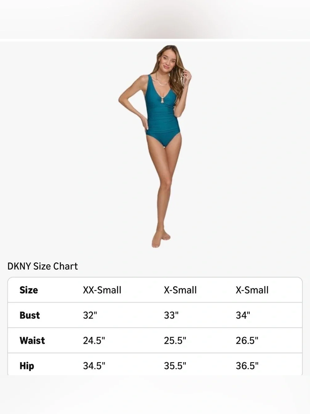 DKNY Women V-Neck Ring Detail One Piece Swimsuit Tummy Control Teal XS NWT - Picture 3 of 9